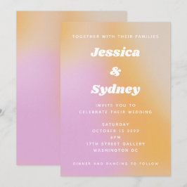 Moderne Abstrakte Hochzeiten in Rosa und Orange Einladung