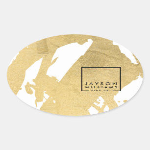 Moderne Abstrakte Imitate Gold Pinselstriche Oval Ovaler Aufkleber