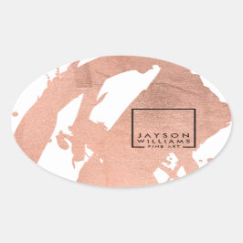 Moderne Abstrakte Imitate Rose Gold Pinselstriche Ovaler Aufkleber