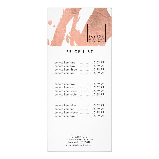 Moderne Abstrakte Imitate Rose Gold Pinselstriche Werbekarte (Vorne)