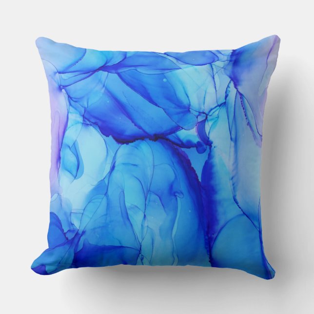 Moderne Abstrakte Indigo Blue Lila Wirbel Kissen (Vorderseite)