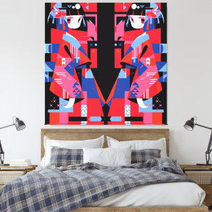 Moderne abstrakte japanische Mädchen – Geometrisch Leinwanddruck
