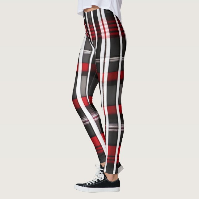 Moderne Abstrakte Karierte Schwarze Sammlung Leggings (Links)
