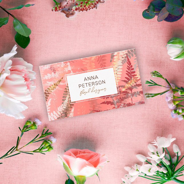 Moderne Abstrakte Korallenblume Pink Fern Foliage Visitenkarte (Von Creator hochgeladen)