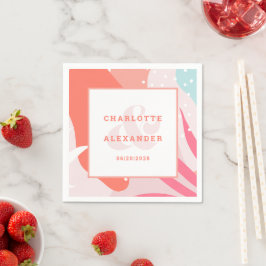 Moderne Abstrakte Korallenhochzeit Datum Braut & B Serviette