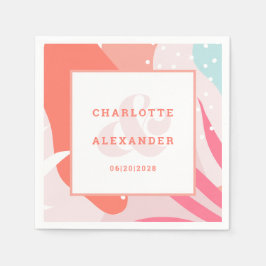 Moderne Abstrakte Korallenhochzeit Datum Braut & B Serviette