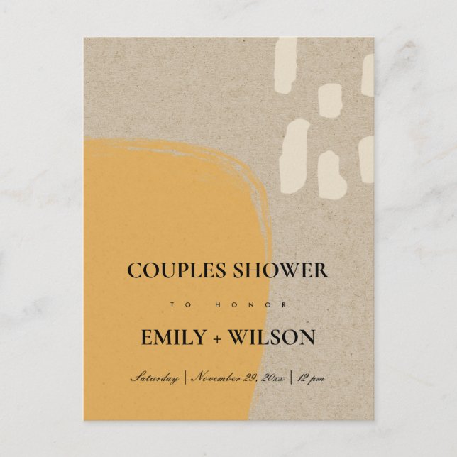 MODERNE ABSTRAKTE KRAFT-RUST-ORANGE-COUPLES-DUSCHE EINLADUNGSPOSTKARTE (Vorderseite)