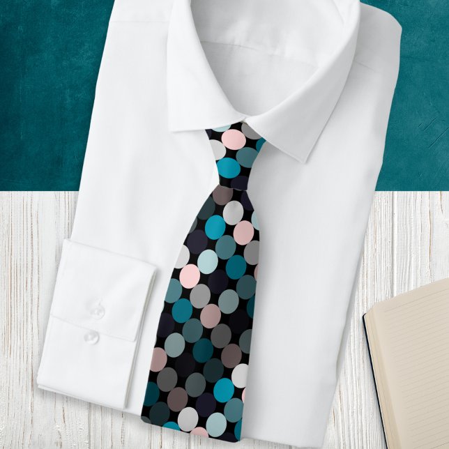 Moderne Abstrakte Kreise Gemustert Krawatte (A stylish and modern tie with dots design in teal, blue, gray and pink colors)