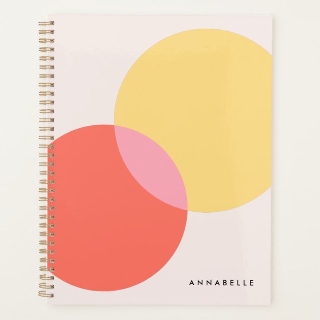 Moderne Abstrakte Kreise Rot Gelb Rosa Minimalisti Planer (Vorderseite)