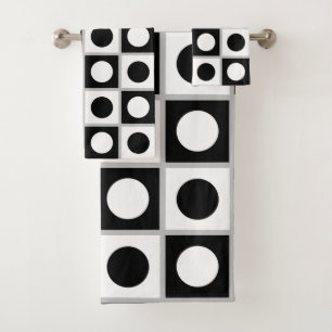 Moderne abstrakte Kreise und Quadrate in Schwarz u Badhandtuch Set