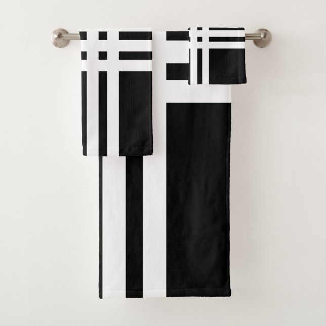 Moderne Abstrakte Kreuzwolle in Schwarz Badhandtuch Set (Insitu)