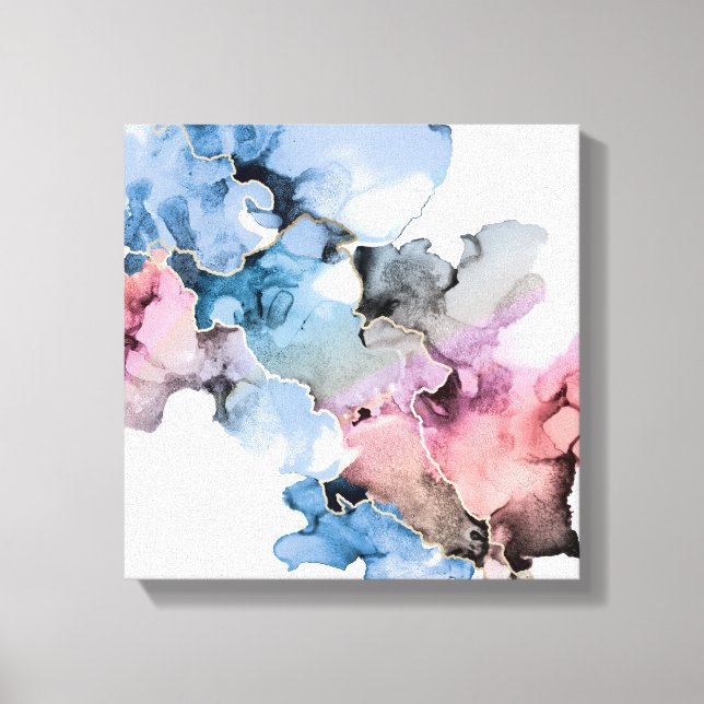 Moderne Abstrakte Kunst Alkohol Tinten blau rosa G Leinwanddruck (Vorderseite)