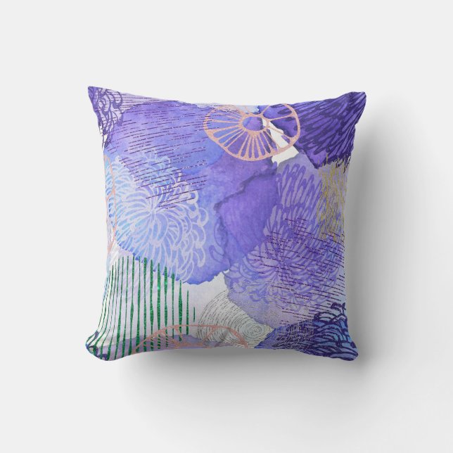 Moderne abstrakte Kunst blau und lila Kissen (Vorderseite)