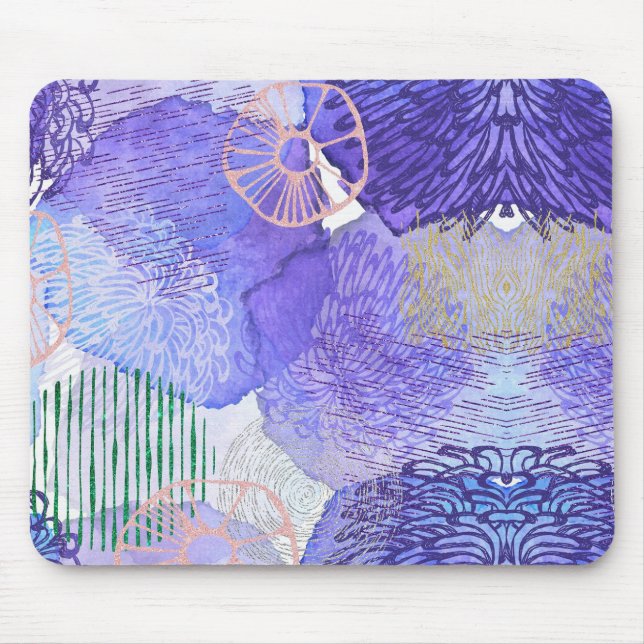 Moderne abstrakte Kunst blau und lila Mousepad (Vorne)