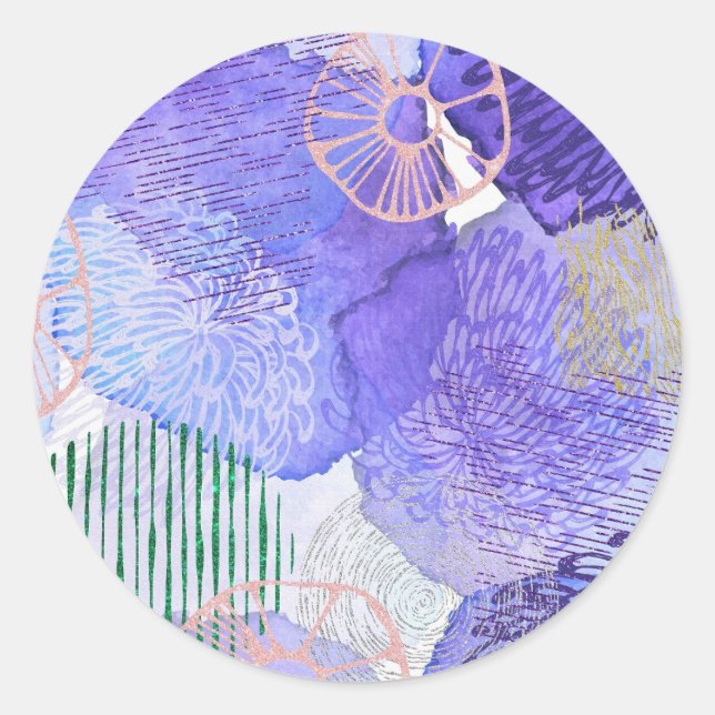 Moderne abstrakte Kunst blau und lila Runder Aufkleber (Vorderseite)