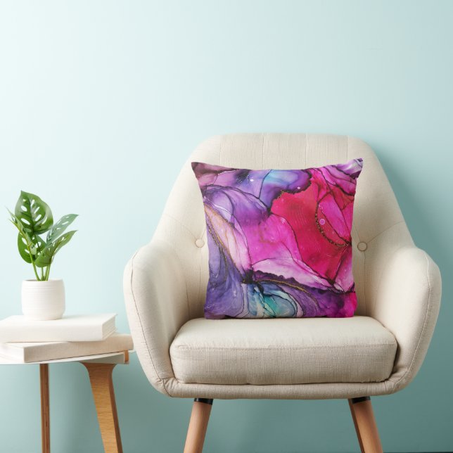 Moderne Abstrakte Kunst Rosa Lila Kissen (Stuhl )