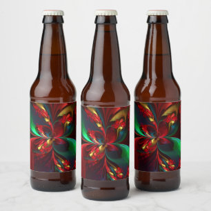 Moderne Abstrakte Kunst Rotes Grün Muster #11 Bierflaschenetikett