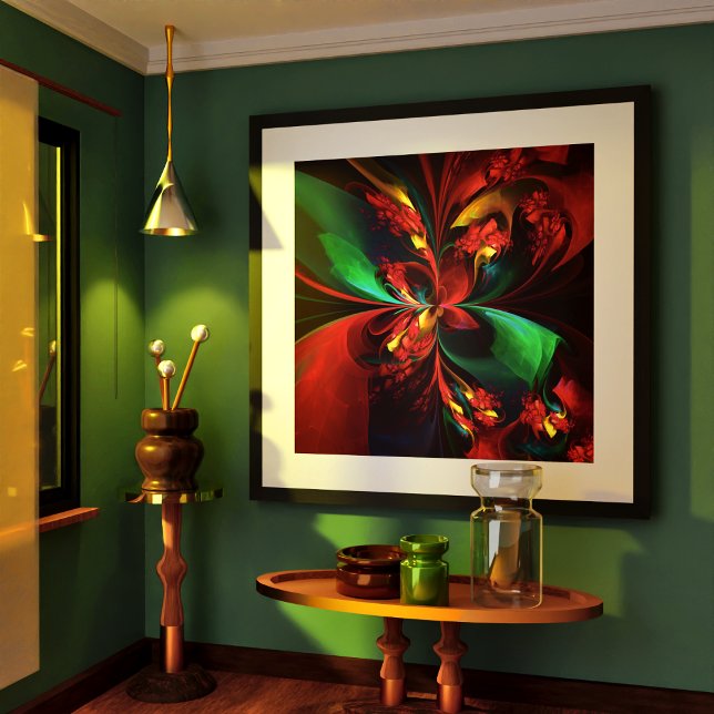 Moderne Abstrakte Kunst Rotes Grün Muster #11 Poster (Modern Floral Abstract Art Red Green Pattern #11 Poster)