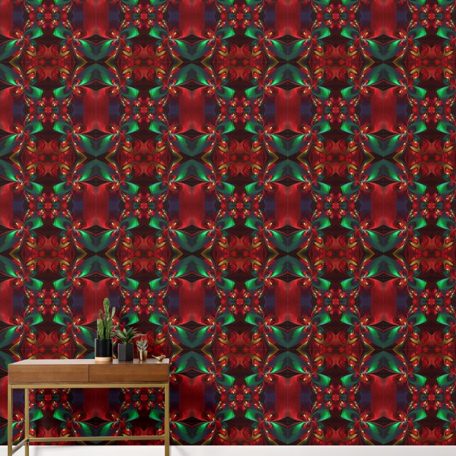 Moderne Abstrakte Kunst Rotes Grün Muster #11 Tapete (Hausflur)