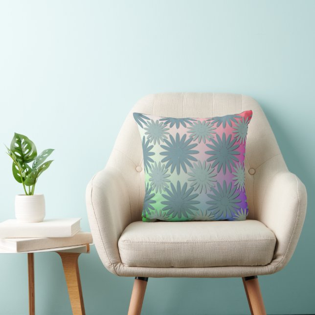 Moderne Abstrakte Kunstform Rainbow Green Floral M Kissen (Stuhl )