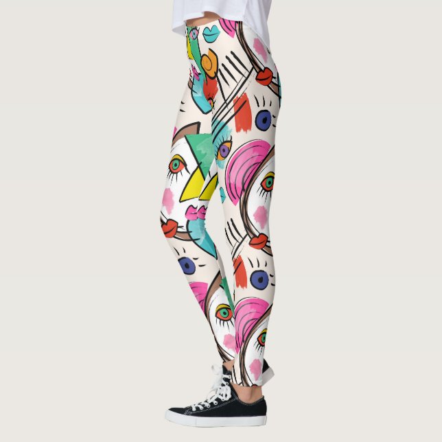 Moderne Abstrakte Künstlerische Frauengesichte Leggings (Links)