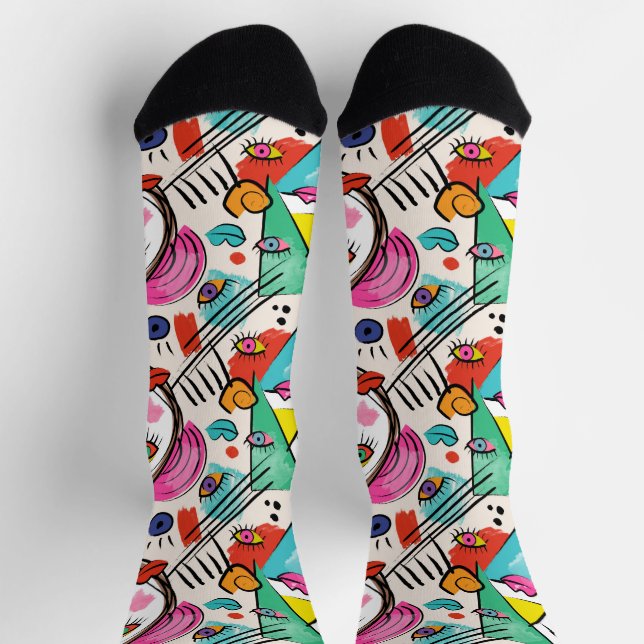 Moderne Abstrakte Künstlerische Frauengesichte Socken (Oben)