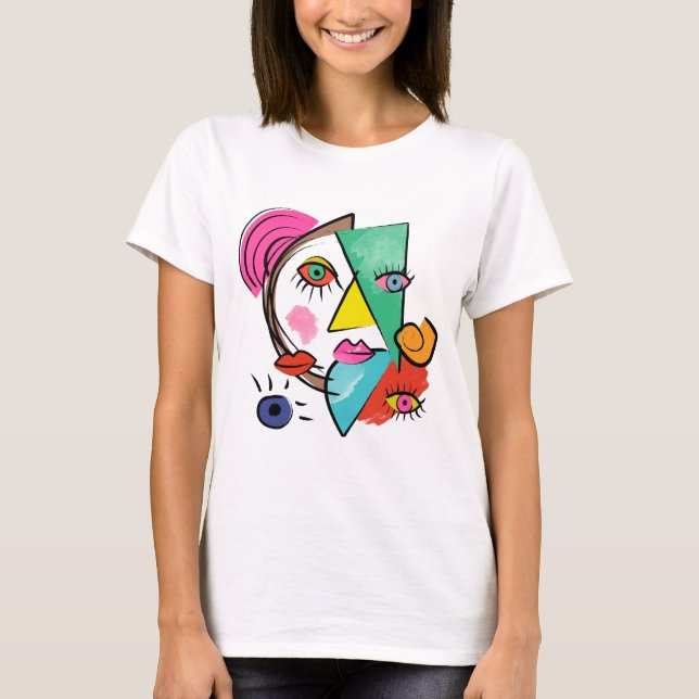 Moderne Abstrakte Künstlerische Frauengesichte T-Shirt (Vorderseite)