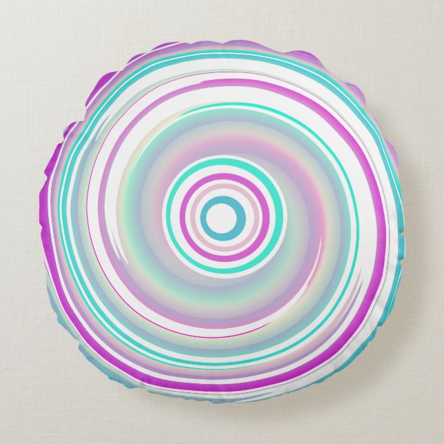 Moderne Abstrakte Lila Aquamarin Spirale Rundes Kissen (Vorderseite)