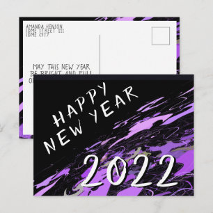 Moderne abstrakte lila schwarze Frohes Neues Jahr  Postkarte