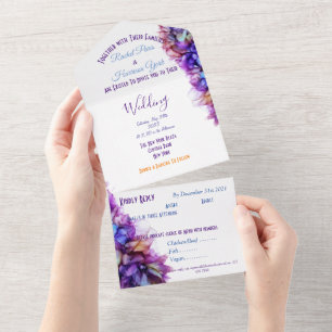 Moderne Abstrakte Lila Violethochzeit All In One Einladung