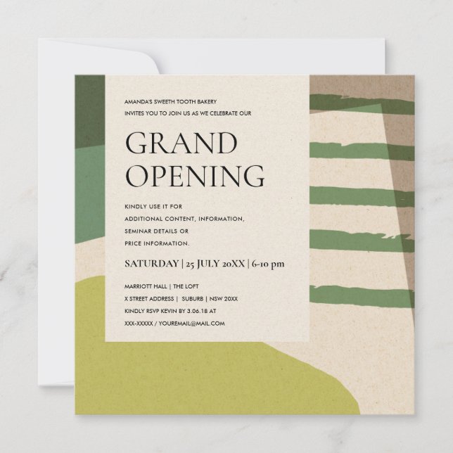 MODERNE ABSTRAKTE LIME GREEN ART GRAND ÖFFNUNG EINLADUNG (Vorderseite)