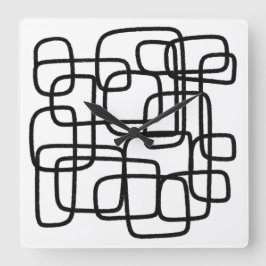 Moderne Abstrakte Linie Schwarz/Weiß Quadratische Wanduhr