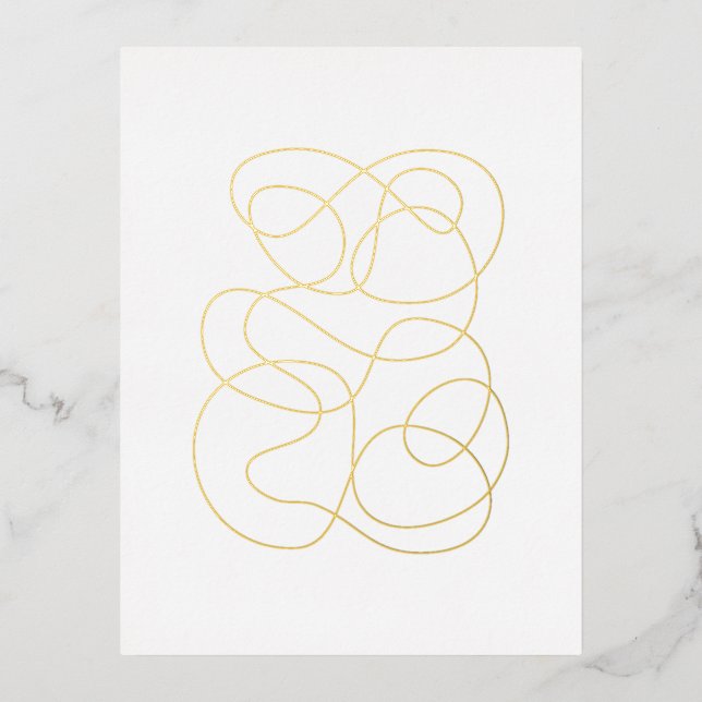 Moderne Abstrakte Linie Zeichn Gold Foil Postkarte (Vorderseite)