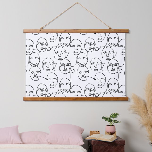 Moderne Abstrakte Linien gegenüber der Kunst der k Wandteppich Mit Holzrahmen (Schlafzimmer)