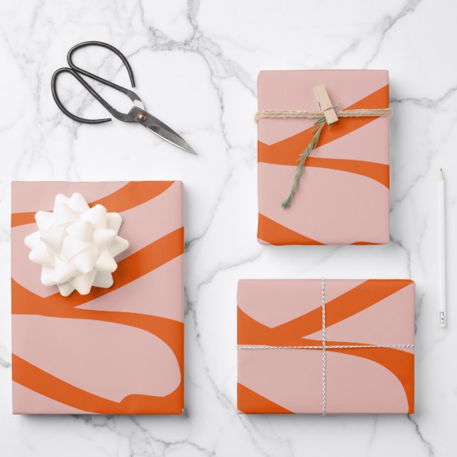 Moderne Abstrakte Linien pfirsich und brennen Oran Geschenkpapier Set (Vorderseite)