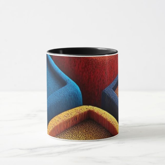Moderne abstrakte Linienkunst Schwarze Tasse | Min (Zentrum)
