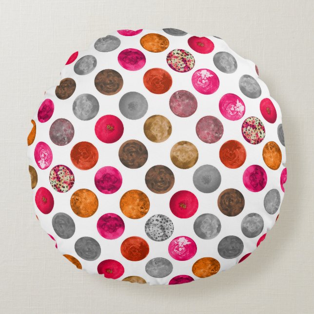 Moderne Abstrakte Magenta Orange Geo Spheres Rundes Kissen (Vorderseite)