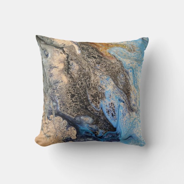 Moderne Abstrakte Malerei Blue Gold Schwarz-weiß Kissen (Vorderseite)