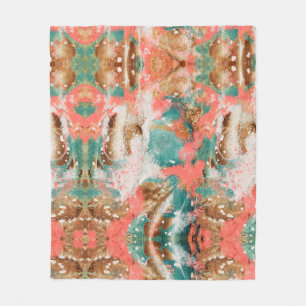 Moderne Abstrakte Malerei Korallen Aquamarin Gold  Fleecedecke