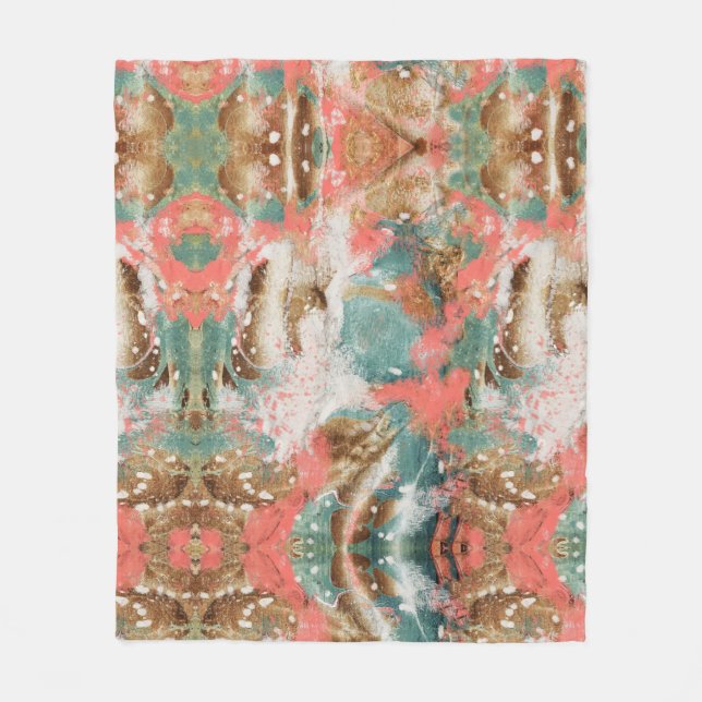 Moderne Abstrakte Malerei Korallen Aquamarin Gold  Fleecedecke (Vorderseite)