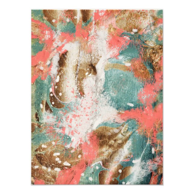 Moderne Abstrakte Malerei Korallen Aquamarin Gold  Fotodruck (Vorne)