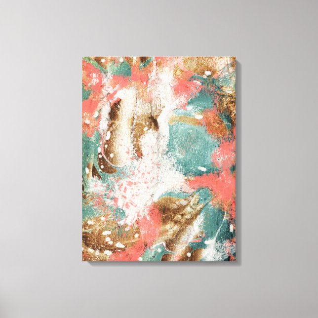 Moderne Abstrakte Malerei Korallen Aquamarin Gold  Leinwanddruck (Vorderseite)