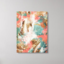 Moderne Abstrakte Malerei Korallen Aquamarin Gold  Leinwanddruck