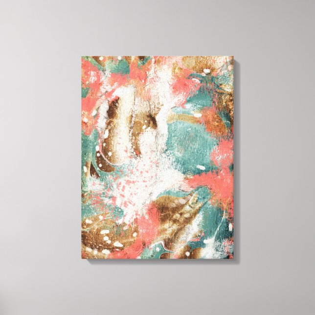 Moderne Abstrakte Malerei Korallen Aquamarin Gold  Leinwanddruck (Vorderseite)