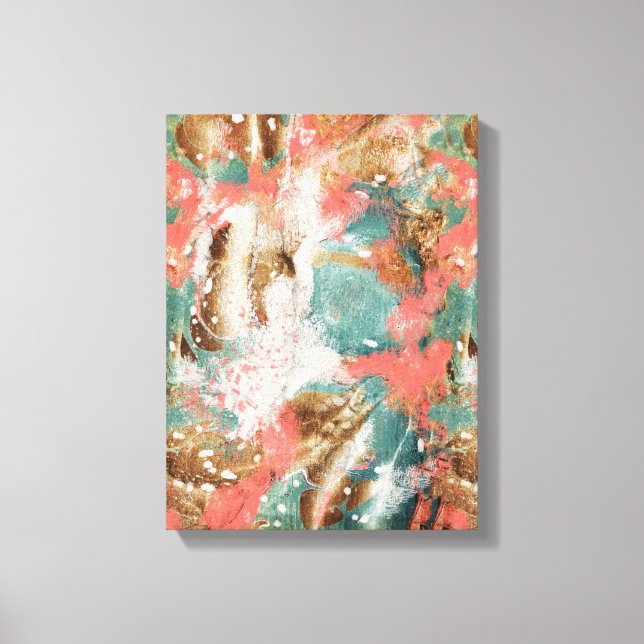 Moderne Abstrakte Malerei Korallen Aquamarin Gold  Leinwanddruck (Vorderseite)