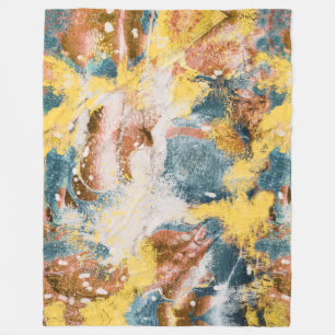 Moderne Abstrakte Malerei Mustard Aquamarin Gold Fleecedecke