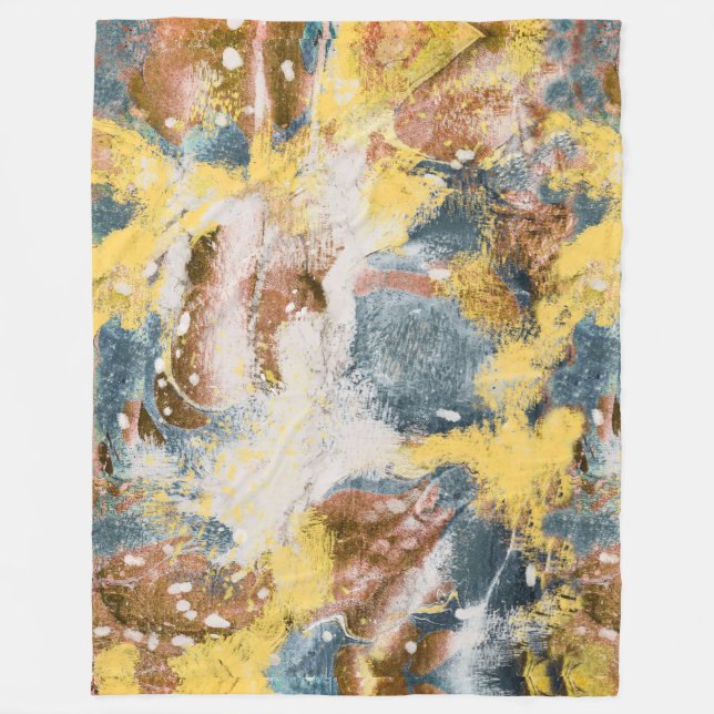 Moderne Abstrakte Malerei Mustard Aquamarin Gold Fleecedecke (Vorderseite)