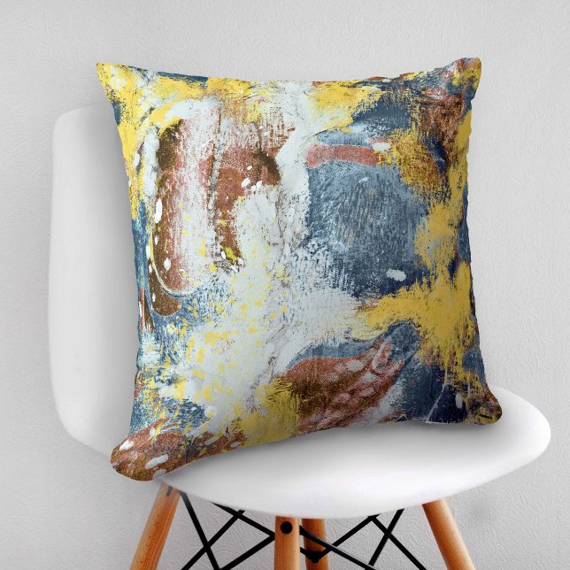 Moderne Abstrakte Malerei Mustard Aquamarin Gold W Kissen (Von Creator hochgeladen)