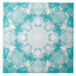 Moderne abstrakte Mandala-Muster, aquamarin, weiß Fliese