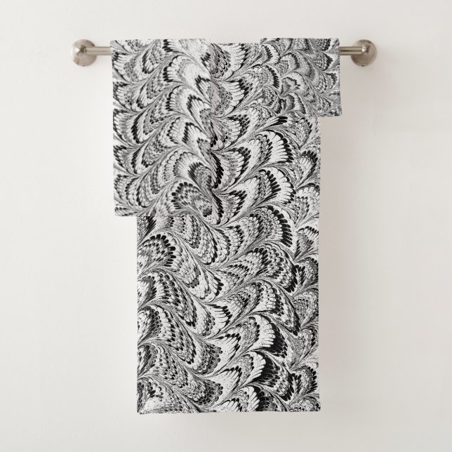 Moderne Abstrakte Marmortextur Schwarz und Weiß Badhandtuch Set (Insitu)